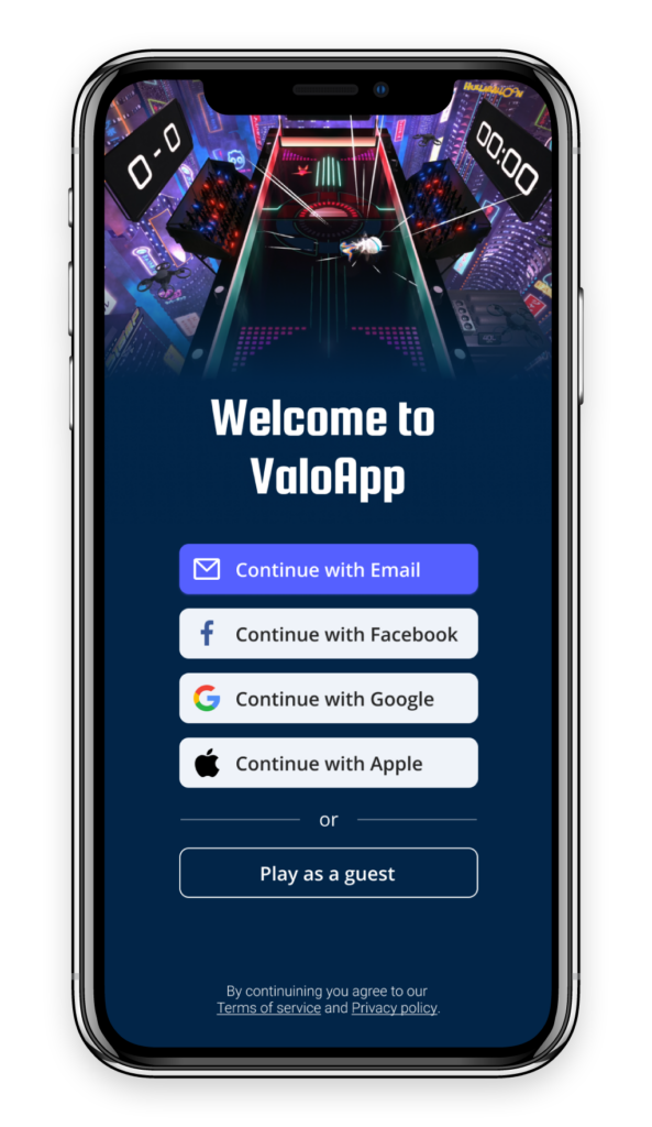 ValoApp mobile application mock up